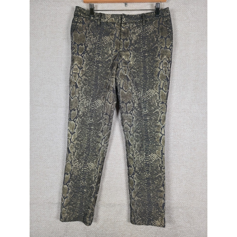 Worthington Womens Gold Black Metallic Snakeskin Print Slim Ankle Pants Size 6